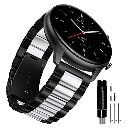 YABZOZ Armband Kompatibel mit Amazfit GTR 2 / GTR 2e / Stratos 3 / GTR 47mm / GTR 3 / GTR3 Pro Metall 22mm Armband (Schwarz/Silber) von YABZOZ