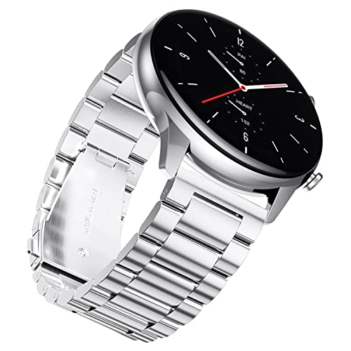 YABZOZ Armband Kompatibel mit Amazfit GTR 2 / GTR 2e / Stratos 3 / GTR 47mm / GTR 3 / GTR3 Pro Metall 22mm Armband (Silber) von YABZOZ