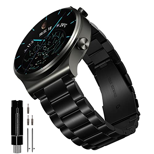 YABZOZ Armband Kompatibel mit Huawei Watch GT 2 Pro, Edelstahl Metall Ersatzarmband für Huawei Watch GT 2 46mm/GT 3 46mm/GT 3 Pro 46mm Armband (Schwarz) von YABZOZ