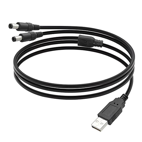 USB-auf-DC-Splitter-Kabel, YACSEJAO USB auf Dual DC 5,5 x 2,1 mm 5 V Barrel Jack Stromkabel für Lüfter, LED-Licht, Router, Lautsprecher, kleine Haushaltsgeräte von YACSEJAO