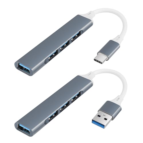 YACSEJAO 2 Pcs USB Hub, Ultra Slim 4-Port Typ C zu 3 USB +USB zu USB Expander Adapter Mehrere USB Port Erweiterung Daten Hub für Laptop, Tastatur, Maus, Mac, Flash Drive, Mobile HDD von YACSEJAO