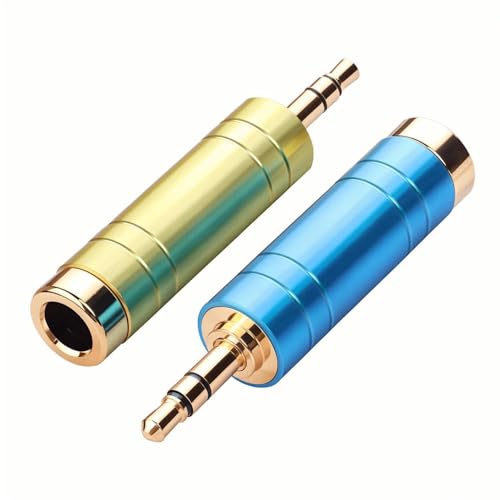 YACSEJAO 2 Stück 1/4 auf 3,5 mm Adapter 1/4 auf 1/8 Audio Adapter vergoldeter Klinke für Gitarre, Kopfhörer, Lautsprecher, Studioausrüstung (blau & grün) von YACSEJAO