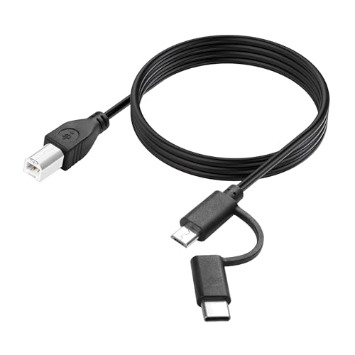 YACSEJAO 2-in-1 USB-Druckerkabel 6.6FT Micro USB 2.0 + Typ C zu USB B Druckerkabel für Computer, Scanner, elektrische Keyboards, Digitalpiano, MIDI-Controller und mehr von YACSEJAO