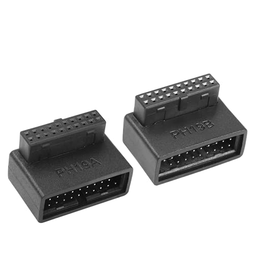 YACSEJAO 2 x USB 3.0 19/20-poliger 90-Grad-Adapter, USB 3.0, 90 Grad Stecker auf Buchse, L-Drehung, rechtwinkliger Buchse, Motherboard-Adapter (PH19A + PH19B) von YACSEJAO