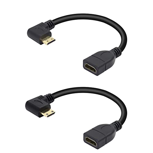 YACSEJAO 90-Grad-Mini-HDMI-zu-HDMI-Kabel 15 cm rechtwinkliges High-Speed-HDMI-Verlängerungskabel, 2er-Pack vergoldeter drehbarer Hochgeschwindigkeits-Konverter (Linker Winkel + rechter Winkel) von YACSEJAO