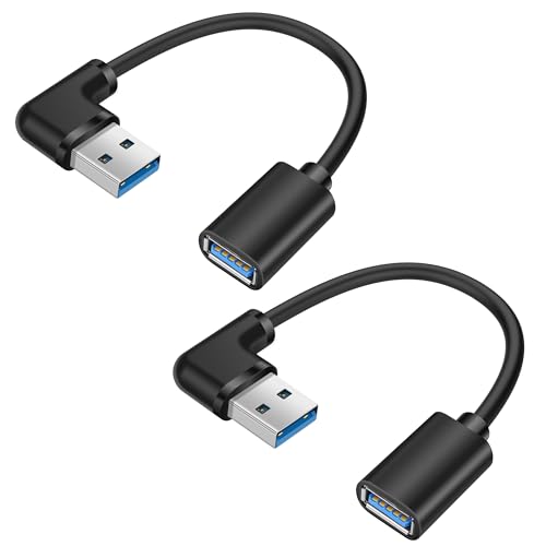 YACSEJAO 90 Grad USB 3.0 Verlängerungskabel 2Pack 0.5FT/15CM USB Typ A Stecker zu Buchse 5Gbps Datenübertragung Extender Adapter Kabel (Linker Winkel) von YACSEJAO