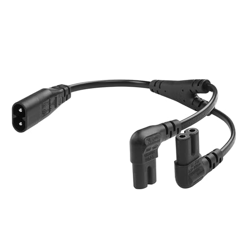 C8 zu Dual C7 Y Splitter Netzkabel YACSEJAO 1FT IEC 320 C8 zu Dual C7 1 in 2 Out Power Splitter Kabel für LCD Monitore, Schreibtischlampen, Lautsprecher (rechter Winkel) von YACSEJAO