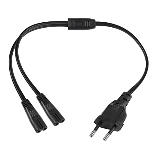 YACSEJAO Euro-Stecker zu Dual C7 Power Verlängerungskabel, Typ C Euro-Stecker zu C7 Y-Buchse Euro Stromkabel Kleingerätekabel Euro 8 TV Blu-Ray Haushaltsgeräte Stromversorgungen, 40CM von YACSEJAO