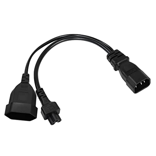 YACSEJAO IEC C14 zu C5 + Euro Stromkabel, 2-In-1 IEC C14 Stecker zu IEC 5 Buchse & (CEE 7/16) Euro Buchse Verlängerungskabel für TV PC Computer Monitor Beamer, 1FT 30cm von YACSEJAO