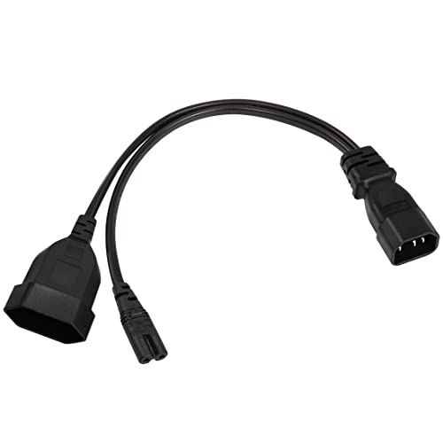 YACSEJAO IEC C14 zu C7 + Euro Stromkabel, 2-In-1 C14 Stecker zu IEC 7 Buchse & (CEE 7/16) Euro Buchse Verlängerungskabel für TV PC Computer Monitor Beamer, 1FT 30cm von YACSEJAO