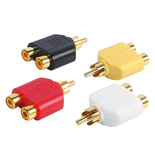 YACSEJAO RCA Y-Splitter-Adapter vergoldet RCA 1 Stecker auf 2 Buchse Y-Splitter-Anschlüsse für Subwoofer, Autoradio, Verstärker, TV, digitales Audio usw. - 4er-Pack（Rot weiß schwarz gelb） von YACSEJAO