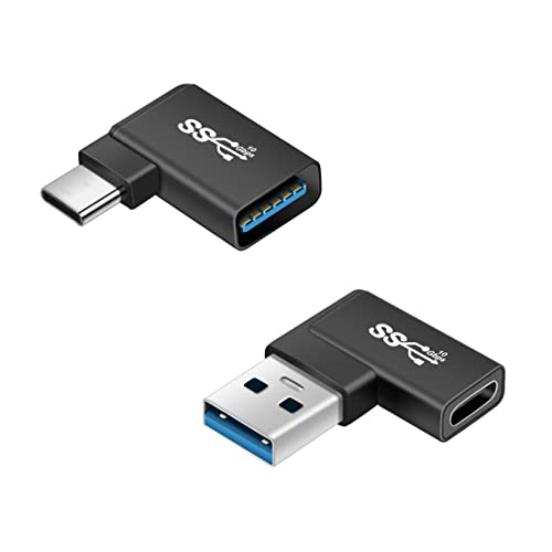 YACSEJAO Rechtwinkliger USB-C-auf-USB-Adapter (2er-Pack), 90-Grad-USB-A-3.0/10-Gbit/s-Stecker-Adapter auf Typ-C-Buchse Daten-OTG-Konverter für Laptop-Tablet-Telefon-Powerbanks von YACSEJAO