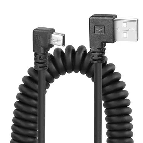 YACSEJAO Spiralförmiges Mini-USB-Kabel 90 Grad, USB Typ A zu Mini B Stecker Daten Sync & Charge Spiralkabel für Drucker Kameras Maus Handy (Zweimal rechts) von YACSEJAO