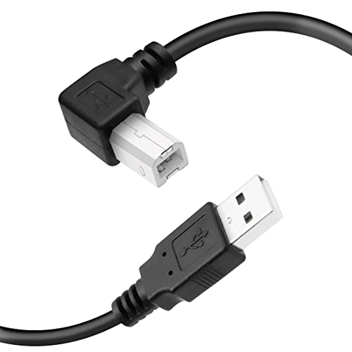 YACSEJAO USB-Druckerkabel, 90 Grad USB 2.0 A Stecker auf B Stecker, USB-B-Kabel, mit 480 Mbit/s Hochgeschwindigkeitsdruck, Schwarz (Left) von YACSEJAO