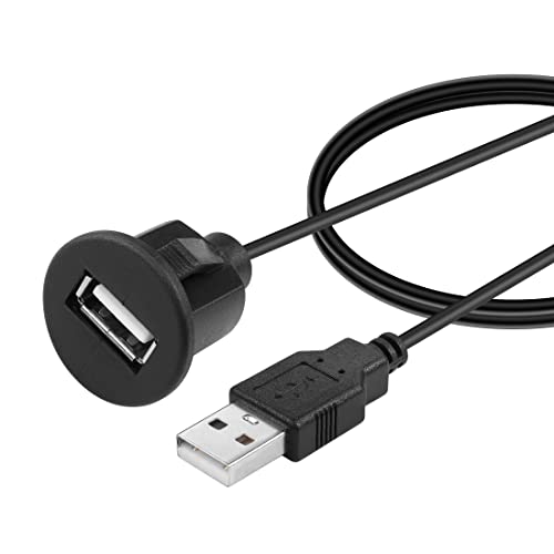 YACSEJAO USB Flush Mount Kabel USB 2.0 Dashboard Panel Dash Mount Verlängerungskabel mit Schnalle für Auto LKW Boot Motorrad Armaturenbrett, 1m von YACSEJAO