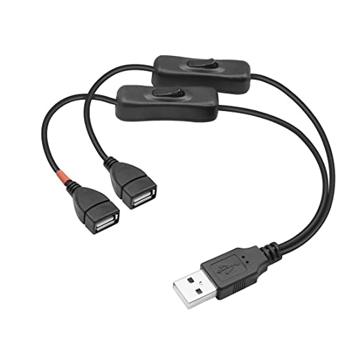 YACSEJAO USB-Splitterkabel mit Schalter USB A 2.0-Stecker auf zwei USB-Buchsen Y-Splitter EIN/Aus-Ladekabel Für USB-Ventilator, LED-Schreibtischlampe und andere Computergeräte(0,3 m) von YACSEJAO