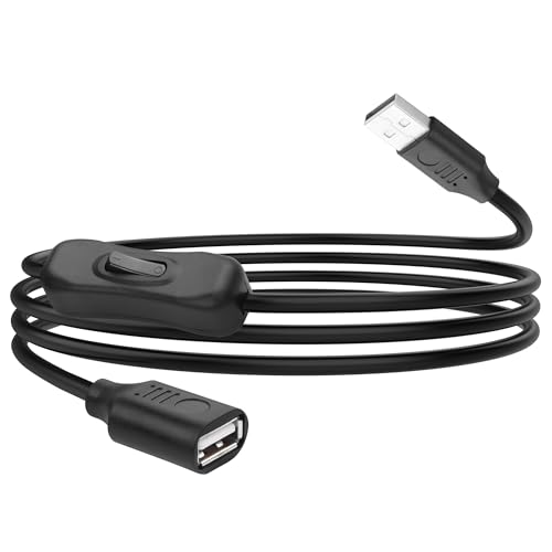 YACSEJAO USB-Verlängerungskabel mit Ein/Aus-Schalter 90 Grad 1,5M USB A 2,0 Stecker zu Buchse Verlängerungskabel unterstützt Daten und Strom für LED-Leisten, USB-Lüfter, Laptops (Gerade) von YACSEJAO