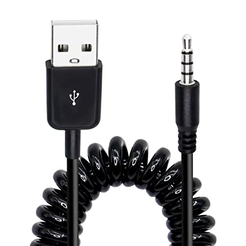 YACSEJAO USB auf 3,5-mm-Audiobuchse Spiralkabel 3,5-mm-Stecker AUX-Audiobuchse auf USB 2.0-Stecker Ladekabel Adapterkabel für MP3-Player, Kopfhörer von YACSEJAO