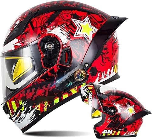 Bluetooth-integrierter modularer Motorradhelm, integriertes Motorrad-Doppelvisier mit Doppellautsprecher-Mikrofon, ECE-Zulassung für Erwachsene, Männer und Frauen I,S555-56CM von YAGAMAXUNZ