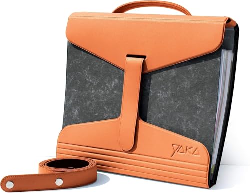 YaKa A4 Universal Ordnerhalter, Orange, für Schule, Büro oder Künstler, organisches Leicht-PVC-Portfolio, Organizer mit Riemen und Griff - Passt für 40-80mm dicke A4-Hefte von YAKA