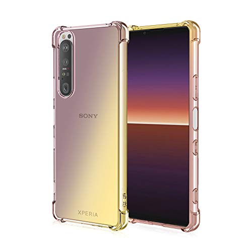 YAKUN Farbverlauf Hülle für Sony Xperia 1 IV, Transparent Anti-Gelb Crystal Clear Weiche Silikon Handyhülle, Soft TPU Case Schock-Absorption Schutzhülle (Schwarz/Gold) von YAKUN