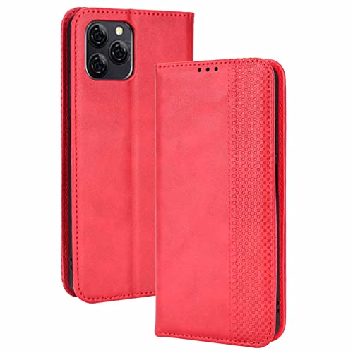 YAKUN Hülle für BlackView A95, Leder Flip Klappbar Lederhülle, PC/TPU Folio Flip Wallet Cover Stand [Kartenslots] Schutzhülle. Rot von YAKUN