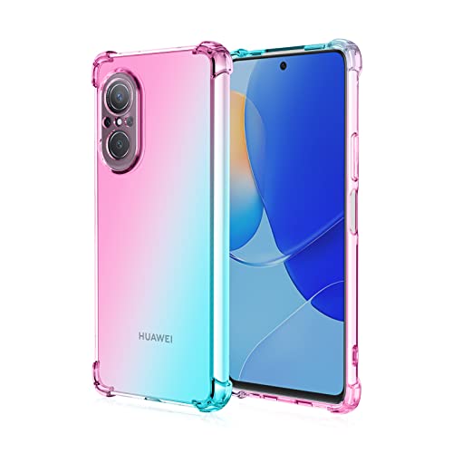 YAKUN Hülle für Huawei nova 9 SE (6.78") Hülle, HD Transparent Anti-Gelb Glas Crystal Clear Weiche Silikon Handyhülle, Soft TPU Case Schock-Absorption Schutzhülle (Pink/Grün) von YAKUN
