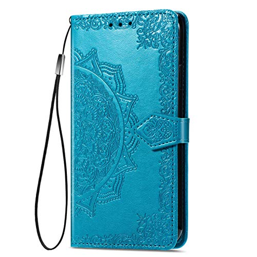 YAKUN Hülle für Nokia G21 Flip Lederhülle, 3D Mandala Muster Geprägte Prägung Handyhülle, Premium Leder Brieftasche Handytasche Schutzhülle mit Kartenfach Standfunktion.Blau von YAKUN