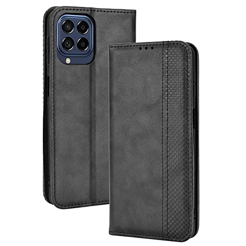 YAKUN Hülle für Samsung Galaxy M53 5G Lederhülle, Premium PU + TPU Flip Case Brieftasche Schutzhülle Handyhülle mit Ständer Funktion/Kartensteckplätzen, Schwarz von YAKUN