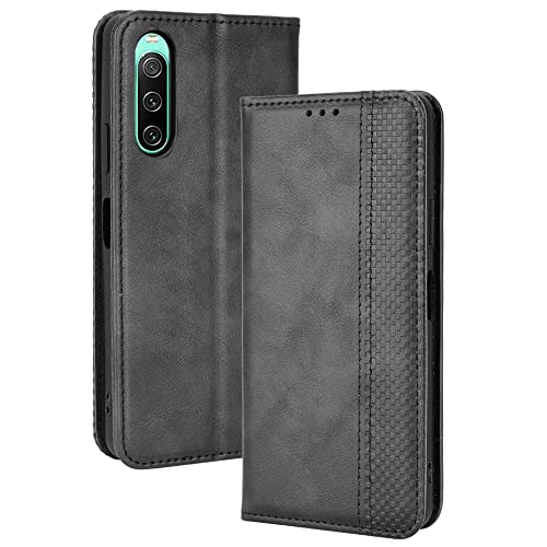 YAKUN Hülle für Sony Xperia 10 IV Lederhülle, Premium PU + TPU Flip Case Brieftasche Schutzhülle Handyhülle mit Ständer Funktion/Kartensteckplätzen, Schwarz von YAKUN