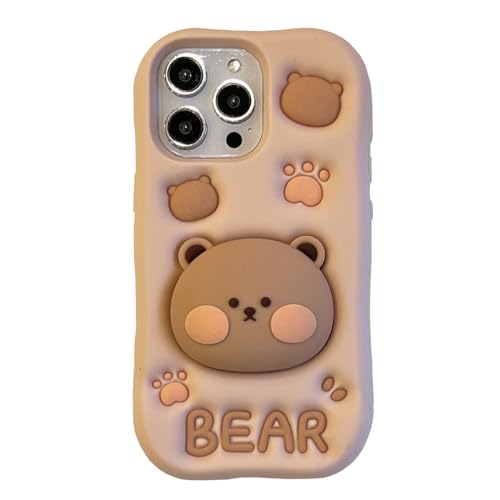 YAKVOOK 3D-Cartoon-Schutzhülle für iPhone 16, Kawaii-Handyhülle, niedlicher lustiger Bär, mit Bärenhalterung für Damen und Mädchen, weiches Silikon, stoßfeste Schutzhülle für iPhone 16 YAKVOOK 3D-Cartoon-Schutzhülle für iPhone 16, Kawaii-Handyhülle, niedlicher lustiger Bär, mit Bärenhalterung für Damen und Mädchen, weiches Silikon, stoßfeste Schutzhülle für iPhone 16 von YAKVOOK