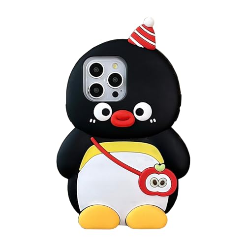 YAKVOOK Bär-Schutzhülle für iPhone 12/12 Pro, Kawaii-Handyhüllen, 3D-Silikon, Cartoon-Pinguin, niedlich, weiches Gummi, stoßfeste Schutzhülle für Damen und Mädchen für iPhone 12/12 Pro von YAKVOOK