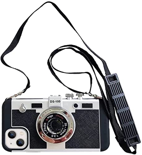 YAKVOOK Emily in Paris Handyhülle für iPhone 14 Pro Niedliche 3D Vintage Kamera Handyhülle mit Umhängeband Verstellbarer Schultergurt Einzigartig Cool Silikon PC Hülle für iPhone 14 Pro Mädchen von YAKVOOK