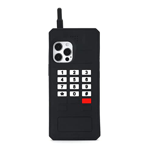 YAKVOOK Kawaii Handyhülle für iPhone 14 Pro Max, niedliche Cartoon-Retro-Handyhülle mit Schlüsselanhänger, , Handy, 3D, weiches Silikon, stoßfeste Abdeckung Frauen und Mädchen, Retro-Telefon schwarz von YAKVOOK