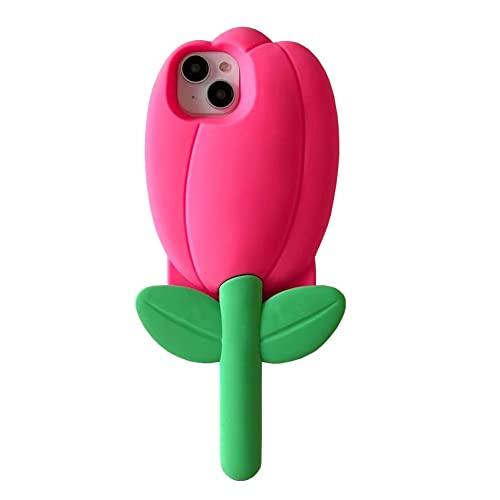 YAKVOOK Kawaii-Handyhüllen für iPhone 13, niedliche 3D-Cartoon-Tulpen-Handyhülle, weiches Silikon, lustige Tulpen-Blumen-Hülle für Frauen und Mädchen, stoßfeste Schutzhülle für iPhone 13 von YAKVOOK