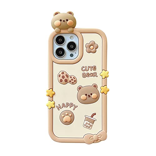 YAKVOOK Kawaii Phone Cases for iPhone 14, Cute Cartoon Cookies Bear Phone Case with Bubble Tea Phone Case 3D iPhone 14 Case Soft Silicone Shockproof Cover for Women Girls von YAKVOOK