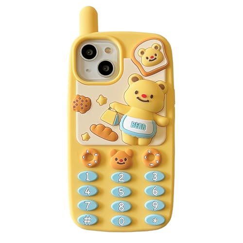YAKVOOK Kawaii Schutzhülle für iPhone 15 Pro, niedlicher Cartoon-Butterbär, Retro-Handyhülle mit Halterung, Retro, klassisch, 3D-Hülle, weiches Silikon, stoßfest YAKVOOK Kawaii Schutzhülle für iPhone 15 Pro, niedlicher Cartoon-Butterbär, Retro-Handyhülle mit Halterung, Retro, klassisch, 3D-Hülle, weiches Silikon, stoßfest von YAKVOOK
