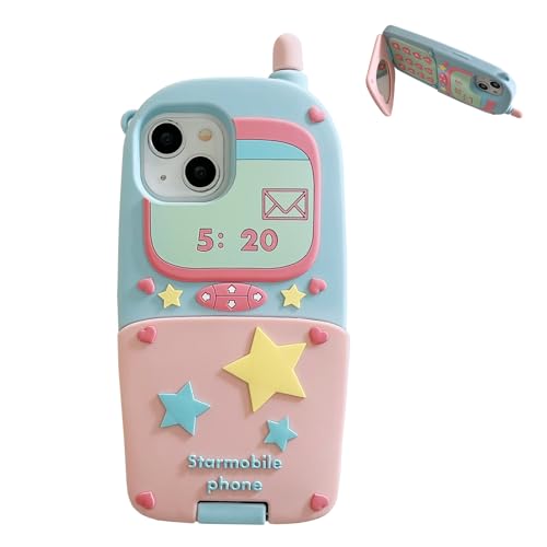 YAKVOOK Kawaii Schutzhülle für iPhone 15 Pro, niedlicher Cartoon-Stern, Retro, mit Halterung, Retro, klassisch, 3D-Hülle, weiches Silikon, stoßfest YAKVOOK Kawaii Schutzhülle für iPhone 15 Pro, niedlicher Cartoon-Stern, Retro, mit Halterung, Retro, klassisch, 3D-Hülle, weiches Silikon, stoßfest von YAKVOOK