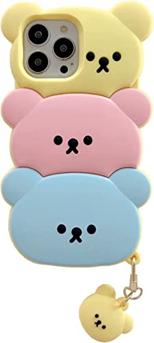 YAKVOOK Kawaii-Handyhüllen für iPhone 15 Pro Max, 3D-Silikon-Cartoon-Hülle mit Schlüsselanhänger, lustig, für iPhone 15 Pro Max, niedliche Hülle, weicher Gummi-Schutz für Frauen und Mädchen von YAKVOOK