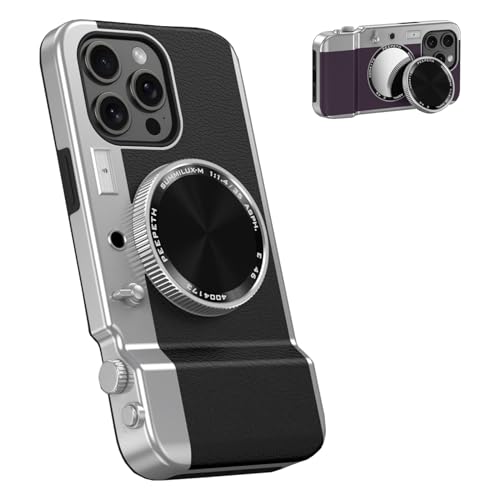 YAKVOOK Integrierte Kamera-Handyhülle für iPhone 12/12 Pro, niedliches 3D-Cartoon-Retro-Bluetooth-Kamera, Handyhülle mit Spiegel, harte PC-Rückseite + weicher TPU-Schutz, kompatibel mit Magsafe, von YAKVOOK