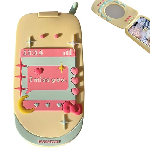 YAKVOOK Schutzhülle für iPhone 15 Pro Max, Kawaii-Handyhüllen, 3D-Silikon, Cartoon, Retro-Stil, Handyspiegel, lustig, niedlich, weiches Gummi, stoßfest, für Damen und Mädchen von YAKVOOK