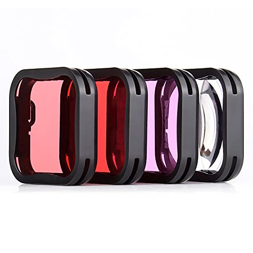 YALLSAME Tauchfilter für GoPro 7 6 5 Super Suit Tauchgehäuse Gehäuse Filter Set 4er-Pack (Farbe Rot, Magenta, Schnorcheln Pink, Makrofilter) Unterwasserfotografie Zubehör für GoPro Hero 5 6 7 Schwarz von YALLSAME