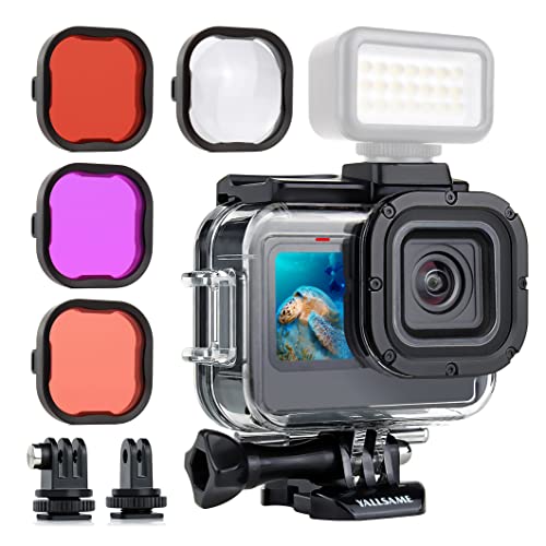 YALLSAME Wasserdichtes Gehäuse für GoPro Hero 13, 12, 11, 10, 9, Schwarz, 59,7 m Unterwasser-Tauch-Schutzgehäuse mit 4 Makro-, Tauchfiltern, für Go Pro 9, 10, 11, 12, 13, Zubehör von YALLSAME