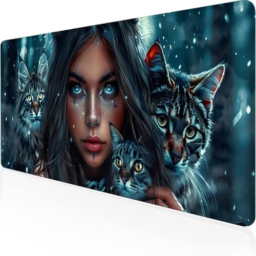 Gaming Mauspad XXL 600 x 300mm Artistic Curve Mousepad Groß Vernähte Kanten Wasserdicht Anti-Rutsch für PC, MacBook, Laptop, verbessert Präzision und Geschwindigkeit Blau Katze Gaming Mauspad XXL 600 x 300mm Artistic Curve Mousepad Groß Vernähte Kanten Wasserdicht Anti-Rutsch für PC, MacBook, Laptop, verbessert Präzision und Geschwindigkeit Blau Katze von YALNSENN