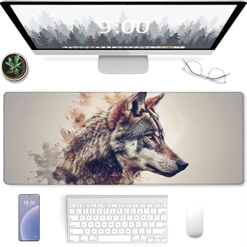 Large Weiches Gaming-Mauspad für schnelle Spielstile und optimale Kontrolle 1000x500, Texturierter Stoff aus Mikrogewebe, Rutschfestes Gummi Aquarell Wolf Large Weiches Gaming-Mauspad für schnelle Spielstile und optimale Kontrolle 1000x500, Texturierter Stoff aus Mikrogewebe, Rutschfestes Gummi Aquarell Wolf von YALNSENN