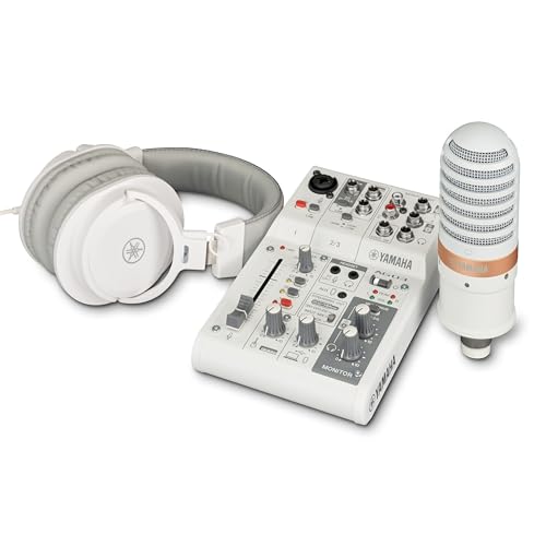Yamaha AG03MK2 All-in-One Live-Streaming-Paket – Mit 3-Kanal-Mischpult, Kondensatormikrofon und Kopfhörer – Für Windows, Mac, iOS und Android – In Weiß von YAMAHA