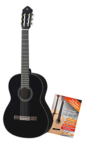 Yamaha C40BL Konzertgitarre (ideal für Einsteiger, Decke aus Fichte, Boden und Zargen aus Meranti, Hals aus Nato, inklusive Gitarrenschule "Aller Anfang ist leicht", Schule mit CD und DVD) schwarz von YAMAHA