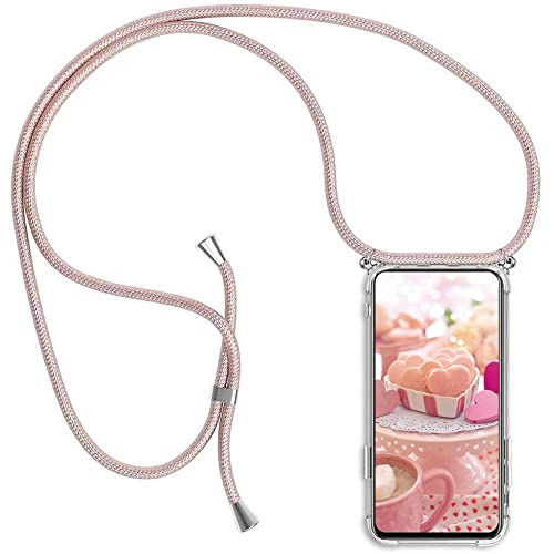 YAMCCCSE Handykette Handyhülle für Huawei P10 Lite mit Band - Transparent Handy-Kette Handy Hülle mit Kordel zum Umhängen Handyanhänger Halsband Lanyard Case - Roségold von YAMCCCSE