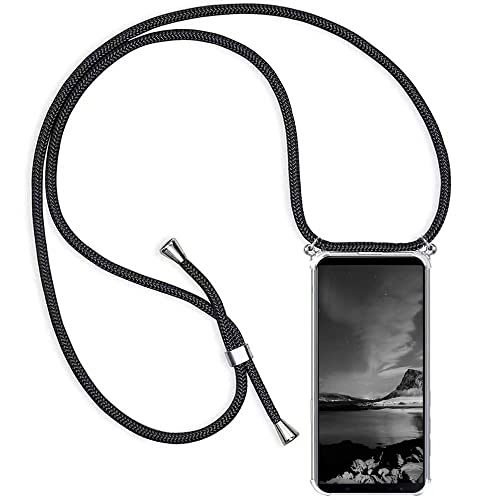 YAMCCCSE Handykette Handyhülle für Huawei P9 mit Band - Transparent Handy-Kette Handy Hülle mit Kordel zum Umhängen Handyanhänger Halsband Lanyard Case - Schwarz von YAMCCCSE