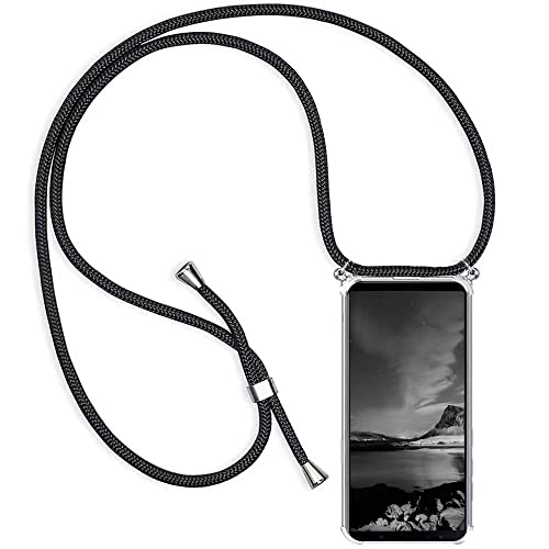 YAMCCCSE Handykette Handyhülle für Nokia G22 4G mit Band - Transparent Handy-Kette Handy Hülle mit Kordel zum Umhängen Handyanhänger Halsband Lanyard Case - Schwarz von YAMCCCSE